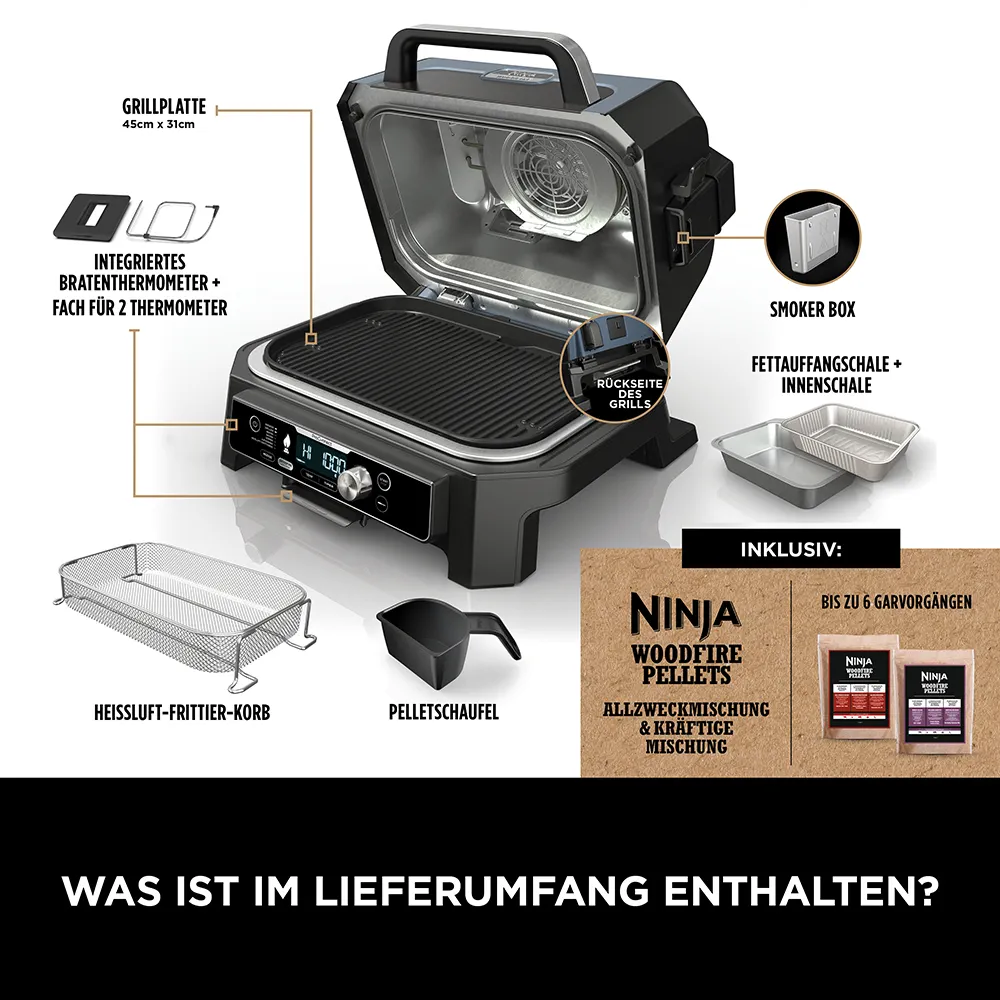 Ninja Woodfire Pro Connect XL Elektrogrill und Smoker OG901CH