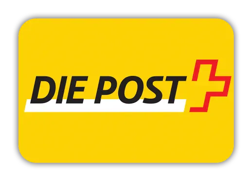 Logo der Schweizerischen Post (Die Post): gelbes Rechteck mit rotem Kreuz-Symbol